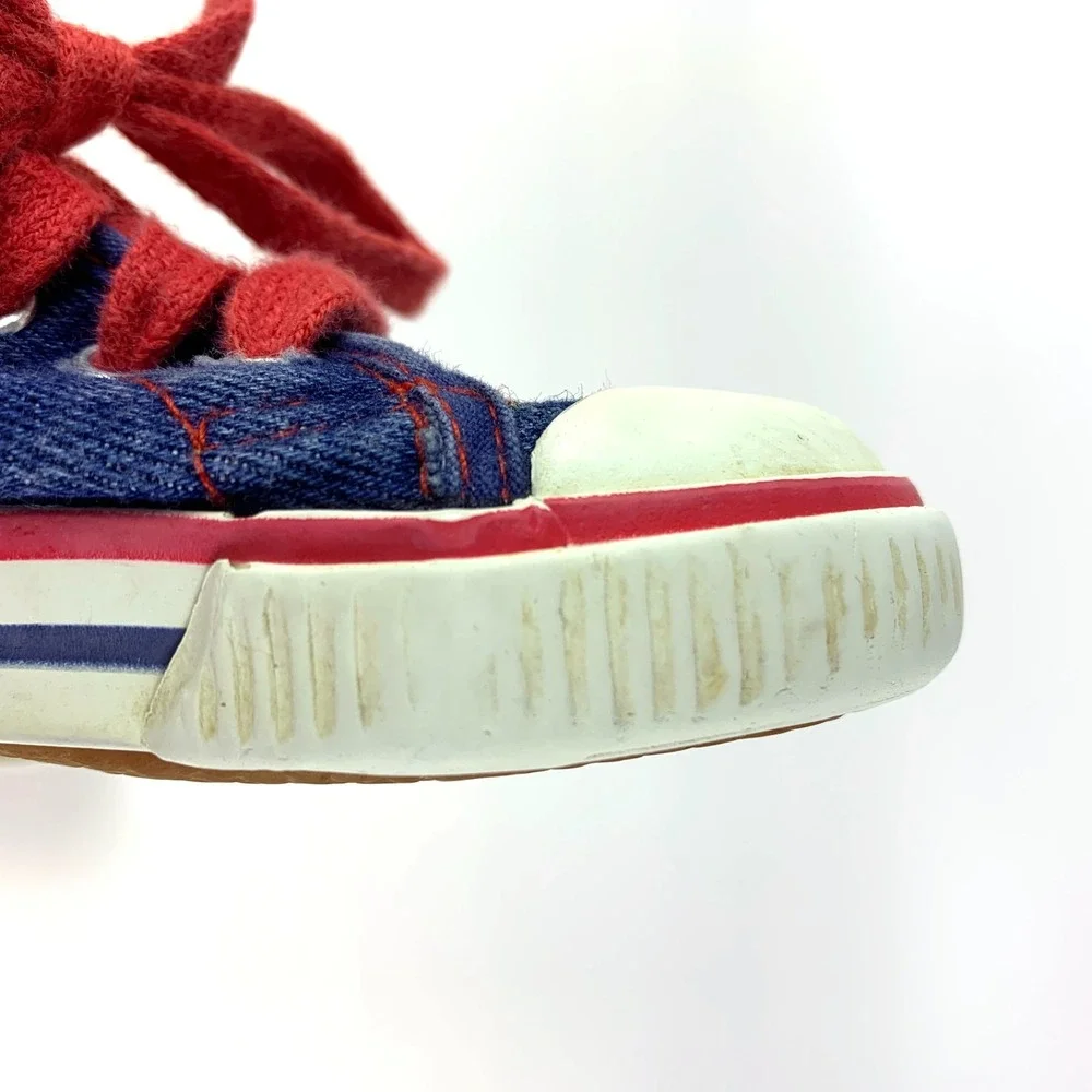 VTG Circo Denim Shoes‎ Toddler 7.5 Embroidered Trains Primary Colors Blue Red